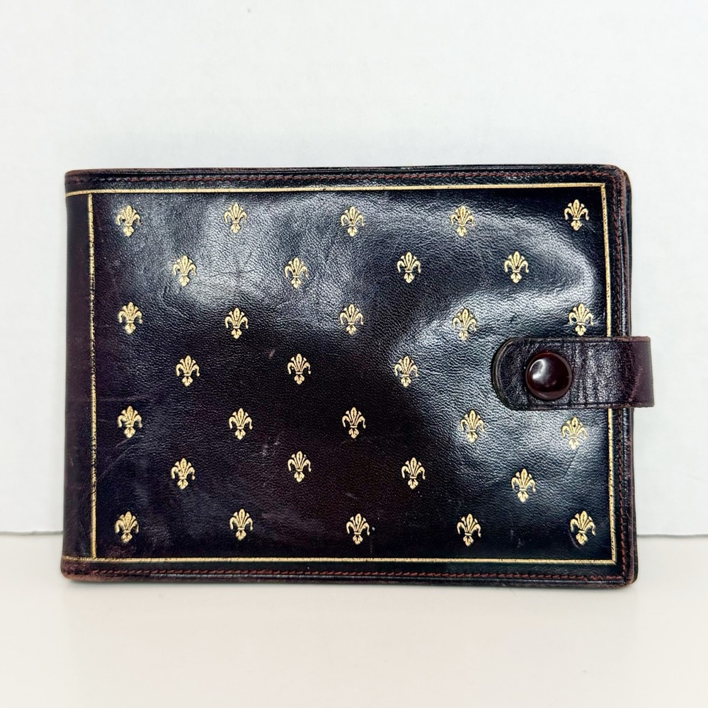 Vintage Florentine Cordovan Snap Closure Wallet with Gold Fleurs de Lis Accents